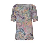 Kurzarmshirt GOLDNER "Cityshirt mit Knoten-Detail", Damen, Gr. 48, rosa (salbei, rosé, gemustert), Obermaterial: 93% Viskose CV. 7% Elasthan EL., figurumspielend, Shirts, stretchbequemer Viskosejersey