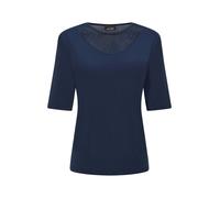 Kurzarmshirt GOLDNER "Elegantes Halbarmoberteil mit Mesh", Damen, Gr. 44, blau (marine), Obermaterial: 95% Polyester PES. 5% Elasthan EL., U-Boot-Ausschnitt, Shirts, glänzende Optik (82844543-44) mari
