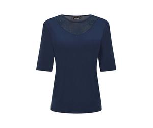 Kurzarmshirt GOLDNER "Elegantes Halbarmoberteil mit Mesh", Damen, Gr. 46, blau (marine), Obermaterial: 95% Polyester PES. 5% Elasthan EL., U-Boot-Ausschnitt, Shirts, glänzende Optik (82844543-46) mari