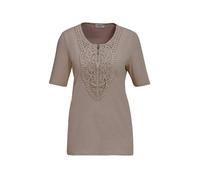 Kurzarmshirt GOLDNER "Elegantes Jerseyshirt mit Rundhals", Damen, Gr. 38, braun (mocca), Obermaterial: 92% Baumwolle CO. 8% Elasthan EL., Tubular, Shirts, Effektvolle Häkelspitze (87035060-38) mocca