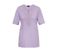Kurzarmshirt GOLDNER "Elegantes Jerseyshirt mit Rundhals", Damen, Gr. 48, lila (pastelllila), Obermaterial: 92% Baumwolle CO. 8% Elasthan EL., Tubular, Shirts, Effektvolle Häkelspitze (13677537-48) pa
