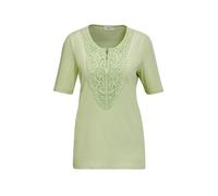 Kurzarmshirt GOLDNER "Elegantes Jerseyshirt mit Rundhals", Damen, Gr. 52, grün (lindgrün), Obermaterial: 92% Baumwolle CO. 8% Elasthan EL., Tubular, Shirts, Effektvolle Häkelspitze (32717427-52) lindg