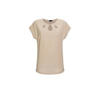 Kurzarmshirt GOLDNER "Elegantes Shirt mit feinen Glanzgarnen", Damen, Gr. 44, beige (sand), Obermaterial: 45% Polyester PES. 25% Viskose CV. 25% metallisierte Fasern MTF. 5% Elasthan EL., figurumspiel