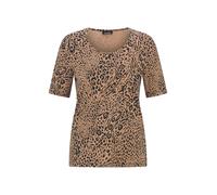 Kurzarmshirt GOLDNER "Jersey-Shirt mit Leo Print", Damen, Gr. 38, schwarz (caramel, schwarz, gemustert), Obermaterial: 95% Viskose CV. 5% Elasthan EL., Modisch, Gerade, Shirts, stretchbequemer Viskose