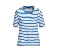 Kurzarmshirt GOLDNER "Jerseyshirt im Streifen-Look", Damen, Gr. 50, weiß (weiß, delftblau, geringelt), Obermaterial: 95% Baumwolle CO. 5% Elasthan EL., figurumspielend, normales Bündchen, Shirts, Ohne