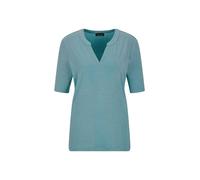 Kurzarmshirt GOLDNER "Jerseyshirt mit Blende", Damen, Gr. 50, blau (türkis), Obermaterial: 95% Viskose CV. 5% Elasthan EL., figurumspielend, V-Ausschnitt, Shirts, stretchbequemer Viskosejersey (390295