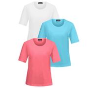 Kurzarmshirt GOLDNER "Jerseyshirt mit Rundhals", Damen, Gr. 40, weiß (weiß, eisblau, dahlie), Obermaterial: 95% Baumwolle CO. 5% Elasthan EL., gerade, elastischer Saum, Shirts, keine/nicht relevant (9