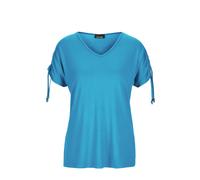 Kurzarmshirt GOLDNER "Kurzarm Viskose-Oberteil", Damen, Gr. 42, blau (türkis), Obermaterial: 95% Viskose CV. 5% Elasthan EL., figurumspielend, V-Ausschnitt, Sonstiges, Shirts, strechbequeme Viskosejer