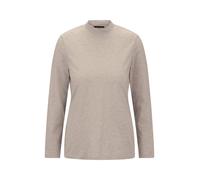 Kurzarmshirt GOLDNER "Kurzgröße Baumwollshirt mit Langarm", Damen, Gr. 21, beige (taupe, melange), Modern, figurumspielend, hoch geschlossener Ausschnitt, Gerade, Shirts, stretchbequemer Baumwolljerse
