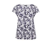 Kurzarmshirt GOLDNER "Kurzgröße Blaues Shirt ohne Arm aus Slinky", Damen, Gr. 20, blau (marine, weiß, geblümt), Obermaterial: 92% Polyester PES. 8% Elasthan EL., figurumspielend, U-Boot-Ausschnitt, So