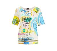 Kurzarmshirt GOLDNER "Kurzgröße Blusenshirt mit Allover-Design", Damen, Gr. 21, gelb (gelb, schwarz, gemustert), Obermaterial: 96% Viskose CV. 4% Elasthan EL., gerade, Gerade, Shirts, Alloverdruck (82