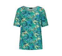 Kurzarmshirt GOLDNER "Kurzgröße Cityshirt mit floralem Print", Damen, Gr. 23, blau (salbei, blau, gemustert), Obermaterial: 95% Viskose CV. 5% Elasthan EL., gerade, Shirts, stretchbequemer Viskosejers
