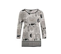Kurzarmshirt GOLDNER "Kurzgröße Elegantes Oberteil mit Allover-Muster", Damen, Gr. 20, schwarz (schwarz, cremeweiß, gemustert), Obermaterial: 95% Viskose CV. 5% Elasthan EL., normal, Gerade, Shirts, S