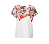 Kurzarmshirt GOLDNER "Kurzgröße Elegantes Oberteil mit Ethno-Muster", Damen, Gr. 20, weiß (weiß, gemustert), Obermaterial: 100% Viskose CV., figurumspielend, U-Boot-Ausschnitt, Gerade, Shirts, Dekorat
