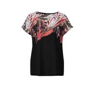 Kurzarmshirt GOLDNER "Kurzgröße Elegantes Oberteil mit Ethno-Muster", Damen, Gr. 21, schwarz (schwarz, gemustert), Obermaterial: 100% Viskose CV., figurumspielend, U-Boot-Ausschnitt, Gerade, Shirts, D