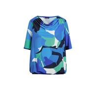 Kurzarmshirt GOLDNER "Kurzgröße Halbarmshirt mit Print", Damen, Gr. 21, blau (blau, grün, gemustert), Obermaterial: 95% Polyester PES. 5% Elasthan EL., gerade, Gerade, Shirts, Gummibund (86404700-21)