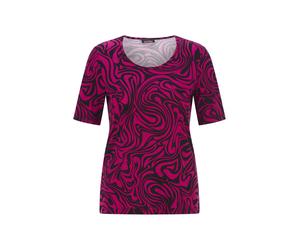 Kurzarmshirt GOLDNER "Kurzgröße Jersey-Shirt mit schwungvollem Muster", Damen, Gr. 23, rot (bordeaux, gemustert), Obermaterial: 95% Viskose CV. 5% Elasthan EL., Modisch, Gerade, Shirts, stretchbequeme