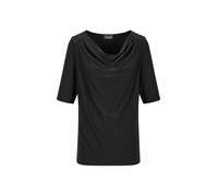 Kurzarmshirt GOLDNER "Kurzgröße Jerseyshirt mit Glitzersteinen", Damen, Gr. 23, schwarz, Obermaterial: 95% Polyester PES. 5% Elasthan EL., figurumspielend, Shirts, Ton in Ton Hotfix am Wasserfallaussc
