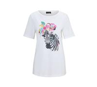 Kurzarmshirt GOLDNER "Kurzgröße Jerseyshirt mit überschnittenen Schultern", Damen, Gr. 22, weiß (weiß, animal, gemustert), Obermaterial: 95% Baumwolle CO. 5% Elasthan EL., figurumspielend, U-Boot-Auss