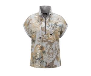 Kurzarmshirt GOLDNER "Kurzgröße Kurzarm Sweatshirt", Damen, Gr. 22, grau (graumelange, gemustert), Obermaterial: 50% Baumwolle CO. 50% Polyester PES., gerade, Krempel, Shirts, Metallisches Garn (63965