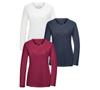 Kurzarmshirt GOLDNER "Kurzgröße Langarmshirt im 3er-Pack", Damen, Gr. 22, weiß (weiß, marine, cyclam), Obermaterial: 95% Baumwolle CO. 5% Elasthan EL., gerade, elastischer Saum, Shirts, keine/nicht re