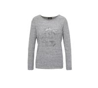 Kurzarmshirt GOLDNER "Kurzgröße Langarmshirt mit Applikation", Damen, Gr. 25, grau (silbergrau, melange), Obermaterial: 95% Polyester PES. 5% Elasthan EL., Gerade, Shirts, Applikationen (51733955-25)