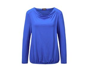 Kurzarmshirt GOLDNER "Kurzgröße Langarmshirt mit Wasserfallausschnitt", Damen, Gr. 24, blau (royalblau), Obermaterial: 95% Polyester PES. 5% Elasthan EL., figurumspielend, normales Bündchen, Shirts, M