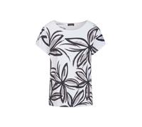 Kurzarmshirt GOLDNER "Kurzgröße Paillettenshirt mit Blumenmuster", Damen, Gr. 20, weiß (weiß, gemustert), Obermaterial: 95% Viskose CV. 5% Elasthan EL., U-Boot-Ausschnitt, Shirts, Paillettenstickerei 