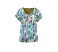 Kurzarmshirt GOLDNER "Kurzgröße Shirt aus Effektgarn", Damen, Gr. 22, bunt (bunt, gemustert), Obermaterial: 100% Baumwolle CO., Aufschlag, Shirts, Flammengarn (73510248-22) bunt, gemustert