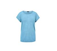 Kurzarmshirt GOLDNER "Kurzgröße Shirt in Leinenoptik", Damen, Gr. 24, blau (eisblau), Obermaterial: 80% Polyester PES. 20% Viskose CV., figurumspielend, U-Boot-Ausschnitt, Sonstiges, Shirts, U-Boot-Au