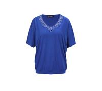 Kurzarmshirt GOLDNER "Kurzgröße Shirt mit Stickerei", Damen, Gr. 19, blau (royalblau), Obermaterial: 92% Viskose CV. 8% Elasthan EL., figurumspielend, Sonstiges, Shirts, mit elastischem Bund (34704664