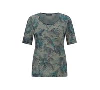 Kurzarmshirt GOLDNER "Kurzgröße Sommershirt aus pflegeleichtem Viskose-Jersey", Damen, Gr. 20, grün (khaki, petrol, gemustert), Obermaterial: 50% Polyester PES. 50% Viskose CV., Modisch, Gerade, Shirt