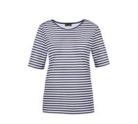 Kurzarmshirt GOLDNER "Kurzgröße Stilvolles Streifenshirt für Damen", Damen, Gr. 24, blau (marine, weiß, geringelt), Obermaterial: 92% Viskose CV. 8% Elasthan EL., gerade, U-Boot-Ausschnitt, Gerade, Sh