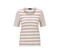 Kurzarmshirt GOLDNER "Kurzgröße Streifenshirt aus softer Baumwollmischung", Damen, Gr. 20, beige (beige, weiß, geringelt), Obermaterial: 50% Baumwolle CO. 50% Modal CMD., Modisch, Gerade, Shirts, stre