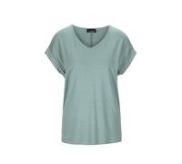Kurzarmshirt GOLDNER "Kurzgröße Uni leichtes Shirt Viertelarm", Damen, Gr. 19, grün (graugrün), Obermaterial: 94% Viskose CV. 6% Elasthan EL., Basic, figurumspielend, V-Ausschnitt, mit Aufschlag, Shir