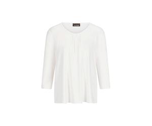 Kurzarmshirt GOLDNER "Kurzgröße Viskose-Oberteil mit Halbarm", Damen, Gr. 21, beige (cremeweiß), Obermaterial: 95% Viskose CV. 5% Elasthan EL., Modisch, Shirts, Falten (21814234-21) cremeweiß