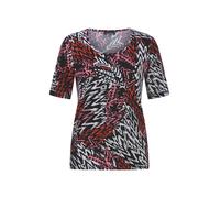 Kurzarmshirt GOLDNER "Kurzgröße Viskoseshirt in abstrakter Felloptik", Damen, Gr. 23, schwarz (schwarz, rot, gemustert), Obermaterial: 95% Viskose CV. 5% Elasthan EL., Modisch, Gerade, Shirts, stretch
