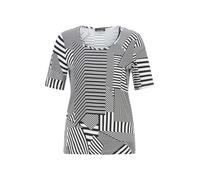 Kurzarmshirt GOLDNER "Kurzgröße Viskoseshirt mit abstraktem Streifendruck", Damen, Gr. 22, schwarz (schwarz, weiß, gemustert), Obermaterial: 95% Viskose CV. 5% Elasthan EL., Modisch, Gerade, Shirts, s