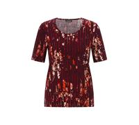 Kurzarmshirt GOLDNER "Kurzgröße Viskoseshirt mit Blüten und Längsstreifen", Damen, Gr. 19, rot (dunkelrot, gemustert), Obermaterial: 95% Viskose CV. 5% Elasthan EL., Modisch, Gerade, Shirts, stretchbe