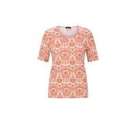 Kurzarmshirt GOLDNER "Kurzgröße Viskoseshirt mit femininem Ornamentmuster", Damen, Gr. 19, orange (orange, weiß, gemustert), Obermaterial: 95% Viskose CV. 5% Elasthan EL., Modisch, Gerade, Shirts, str
