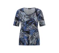 Kurzarmshirt GOLDNER "Kurzgröße Viskoseshirt mit Palmenprint", Damen, Gr. 19, schwarz (royalblau, grau, schwarz, gemustert), Obermaterial: 95% Viskose CV. 5% Elasthan EL., Modisch, Gerade, Shirts, str