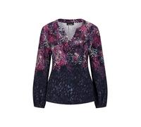 Kurzarmshirt GOLDNER "Langarm Druckshirt mit Allover-Print", Damen, Gr. 52, blau (marine, bunt, gemustert), Obermaterial: 95% Viskose CV. 5% Elasthan EL., figurumspielend, Shirts, schmaler Gummibündch