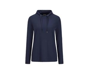 Kurzarmshirt GOLDNER "Langarm Viskose-Pullover, Stehbund", Damen, Gr. 42, blau (marine), Obermaterial: 70% Viskose CV. 25% Polyester PES. 5% Elasthan EL., Modisch, Sonstiges, Shirts, Sportive Kordel (