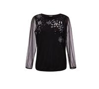 Kurzarmshirt GOLDNER "Langarmshirt mit transparenten Ärmeln", Damen, Gr. 42, silber (schwarz, silberfarben, gemustert), Obermaterial: 100% Polyester PES., festlich, gerade, keine/nicht relevant, Shirt