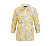 Kurzarmshirt GOLDNER "Poloshirt", Damen, Gr. 44, gelb (gelb, gemustert), Obermaterial: 94% Baumwolle CO. 6% Elasthan EL., gerade, Sonstiges, Shirts, Knopfleiste (90410227-44) gelb, gemustert