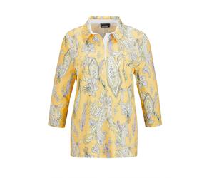 Kurzarmshirt GOLDNER "Poloshirt", Damen, Gr. 44, gelb (gelb, gemustert), Obermaterial: 94% Baumwolle CO. 6% Elasthan EL., gerade, Sonstiges, Shirts, Knopfleiste (90410227-44) gelb, gemustert