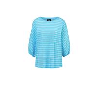Kurzarmshirt GOLDNER "Shirt aus Effektgarn", Damen, Gr. 48, blau (eisblau, weiß, geringelt), Obermaterial: 100% Baumwolle CO., U-Boot-Ausschnitt, Gummizug, Shirts, Fledermausärmel (82504628-48) eisbla