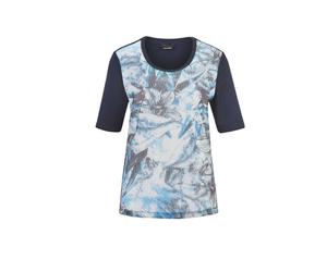 Kurzarmshirt GOLDNER "Shirt mit Pailletten", Damen, Gr. 38, blau (marine, gemustert), Obermaterial: 92% Viskose CV. 8% Elasthan EL., Sonstiges, Shirts, Pailletten (97328651-38) marine, gemustert