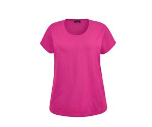 Kurzarmshirt GOLDNER "Shirt mit Rundhalsausschnitt", Damen, Gr. 42/44, rosa (pink), Obermaterial: 100% Baumwolle CO., Gerade, Shirts, Tiefer Rundhalsausschnitt (31487310-42) pink
