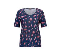 Kurzarmshirt GOLDNER "Sommershirt mit Tupfenmuster", Damen, Gr. 54, blau (dunkelblau, koralle, gemustert), Obermaterial: 95% Polyester PES. 5% Elasthan EL., Modisch, Gerade, Shirts, stretchbequemer Je